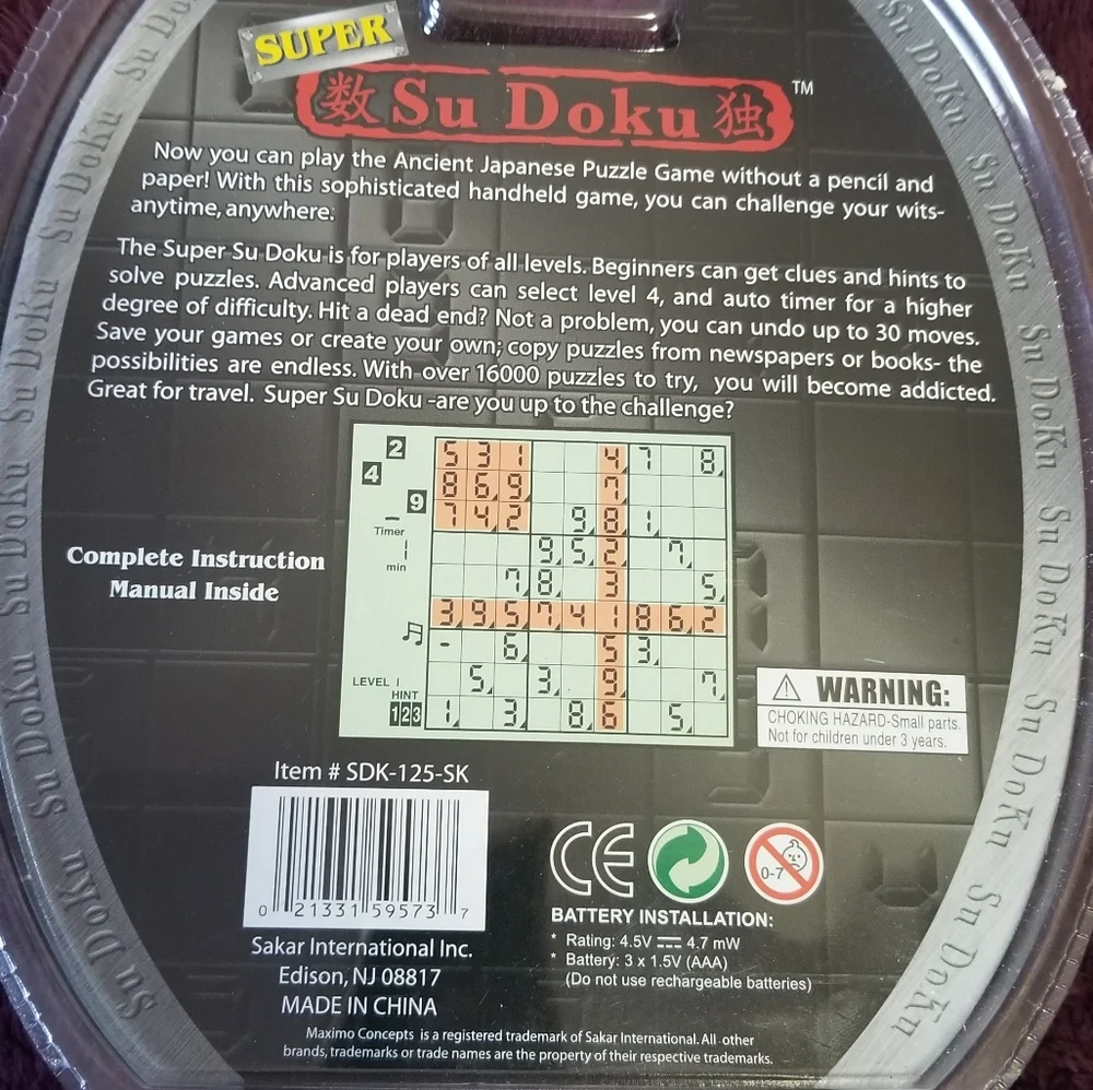 Super Sudoku Handheld Game